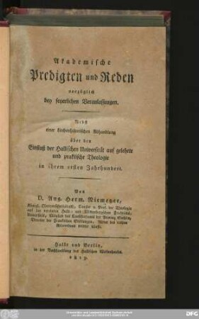 Akademische Predigten und Reden : vorzüglich bei feyerlichen Veranlassungen