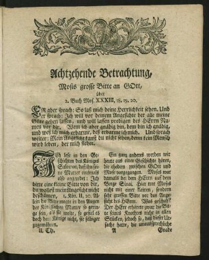 Achtzehende Betrachtung, Mosis grosse Bitte an GOtt, über 2. Buch Mos. XXXIII, 18.19.20.