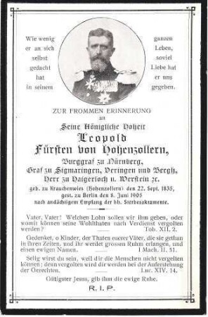 Fürst Leopold von Hohenzollern (Sterbebild)