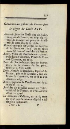 Généraux des galéres de France sous le règne de Louis XIV.
