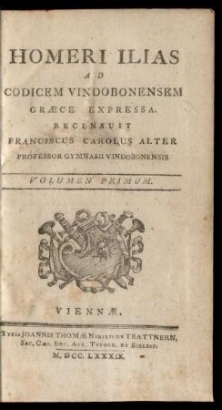 Vol. 1: Ad Codicem Vindobonensem Graece Expressa
