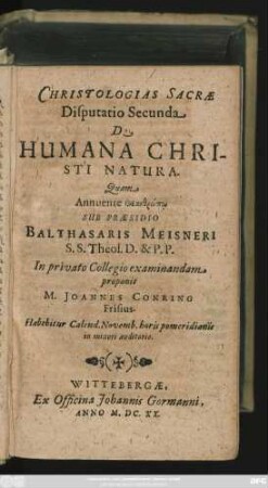 Christologias Sacrae Disputatio Secunda De Humana Christi Natura