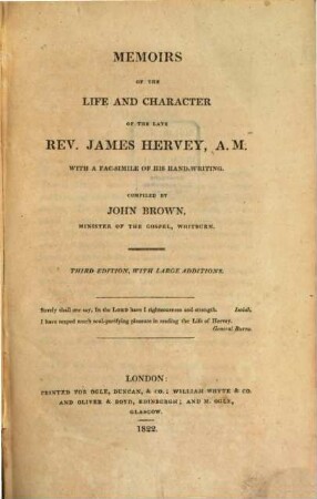 Memoirs of the life and Character of James Hervey