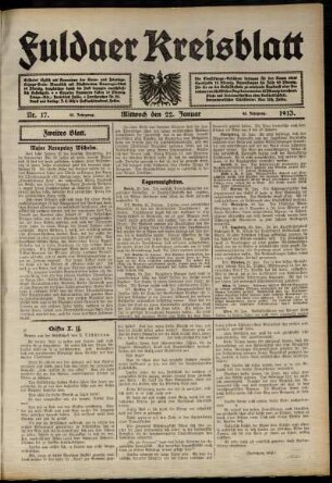 Zweite Ausgabe vom Mittwoch, den 22. Januar 1913.