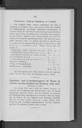 Eigentums- und Ursprungszeugnisse für Waren im Verkehr zwischen England und Hamburg. 1665, 1667. : (Nachtrag zu S. 223.)