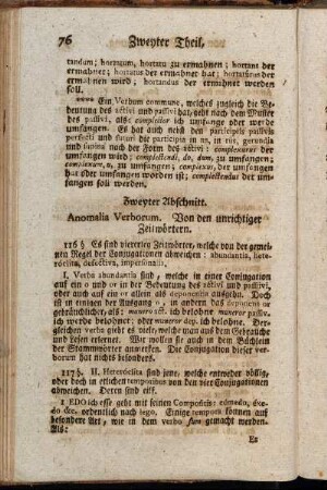 Zweyter Abschnitt. Anomalia Verborum. Von den unrichtiger Zeitwörtern.