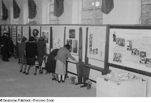Ausstellungsbesucher vor Schautafeln