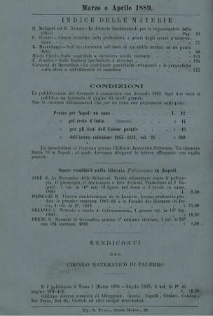 Indice della materie. Condizioni.