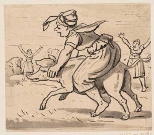 Das ausgerissene Schwein - 5. Magd, auf Schwein reitend