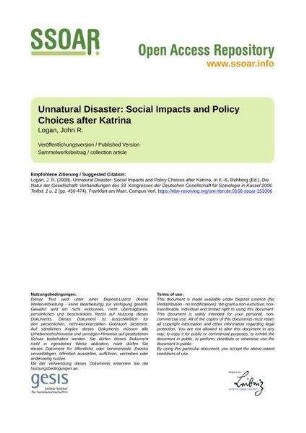 Unnatural Disaster: Social Impacts and Policy Choices after Katrina
