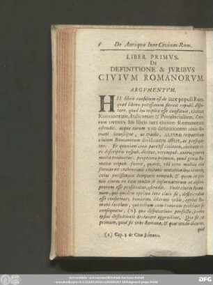 Liber Primus. De Definitione & Iuribus Civium Romanorum.