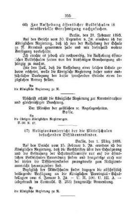 Zur Aufhebung öffentlicher Volksschulen ist ministerielle Genehmigung nachzusuchen : [F. Oeffentliches Volksschulwesen]