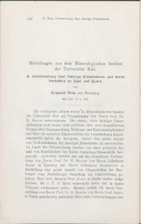 4. Untersuchung über faserigen Kieselsäure und deren Verhältnis zu Opal und Quarz.