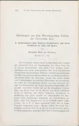 4. Untersuchung über faserigen Kieselsäure und deren Verhältnis zu Opal und Quarz.