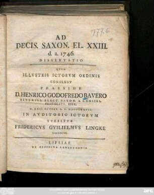 Ad Decis. Saxon. El. XXIII. d. a. 1746 : Dissertatio
