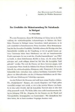 Zur Geschichte der Heimatsammlung für Naturkunde in Stuttgart