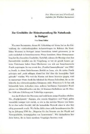 Zur Geschichte der Heimatsammlung für Naturkunde in Stuttgart