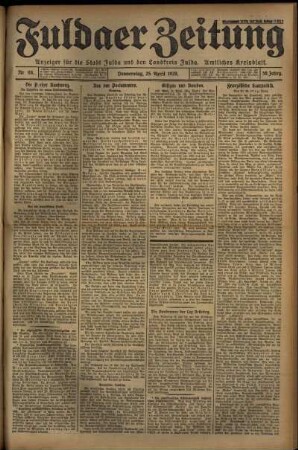 Ausgabe vom Donnerstag, den 25. April 1929.
