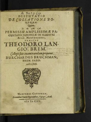 Disputatio De Collatione Bonorum