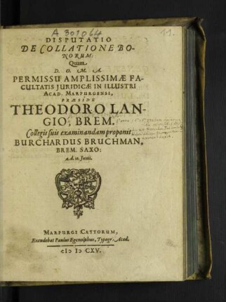 Disputatio De Collatione Bonorum