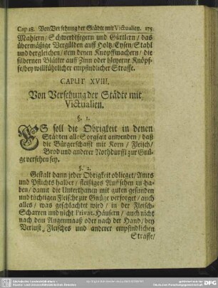 Caput XVIII. Von Versehung der Städte mit Victualien