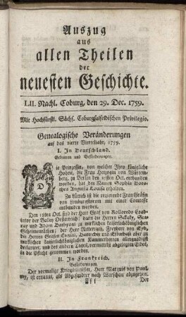 LII. Nachl. Coburg, den 29. Dec. 1759.