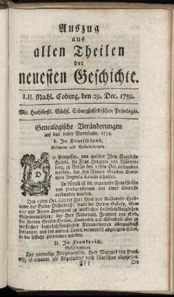 LII. Nachl. Coburg, den 29. Dec. 1759.
