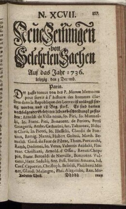 N. XCVII. Leipzig, den 3 Decemb. - N. CV. Leipzig, den 31 Decemb.