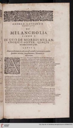 Andreae Lavrentii tractatvs de melancholia