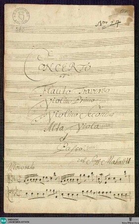 Concertos - Mus. Hs. 260 : fl, vl (2), a-vla, b; E|b; GroF 741