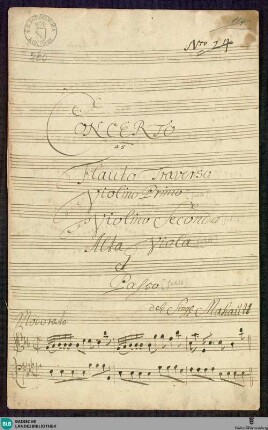 Concertos - Mus. Hs. 260 : fl, vl (2), a-vla, b; E|b; GroF 741