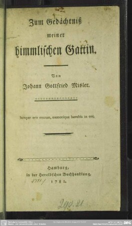 Zum Gedächtniß meiner himmlischen Gattin