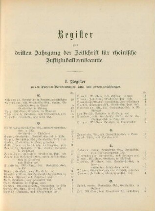 Register zum dritten Jahrgang der Zeitschrift für rheinische Justizsubalternbeamte
