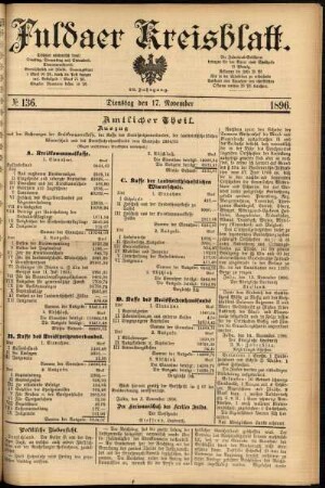Erste Ausgabe vom Dienstag, den 17. November 1896.
