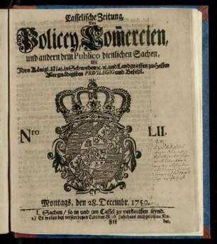 Nro. LII, Montags, den 28. Decembr. 1750