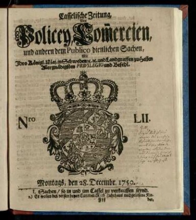 Nro. LII, Montags, den 28. Decembr. 1750