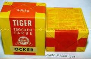 Packungen mit "Tiger Trockenfarbe", Ocker