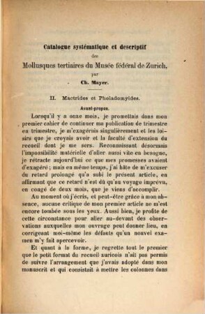Catalogue systematique et descriptif des fossiles des terrains tertiaires, qui se trouvent au Musée fédéral de Zurich par Charles Mayer. 2