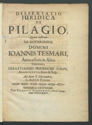 Dissertatio Iuridica De Pilagio