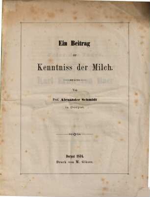 Ein Beitrag zur Kenntniss der Milch