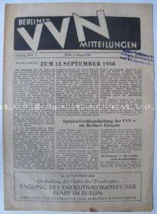Mitteilungsblatt der VVN Berlin u.a. zum Gedenktag für die Opfer des Faschismus