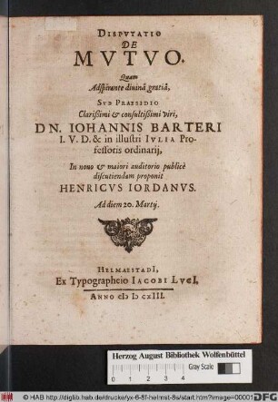 Disputatio De Mutuo