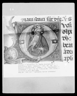 Missale monasticum — Initiale Q mit Heiligem, Folio 215 recto