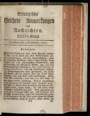 XXXVI. Stück. Dienstags, den 4. September. 1787.