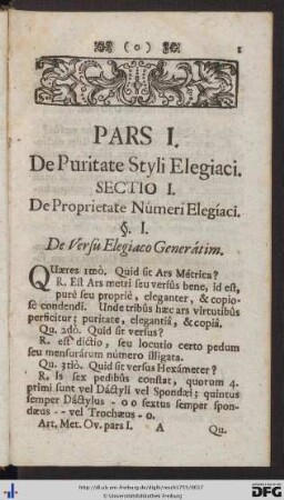 Pars I. De Puritate Styli Elegiaci.
