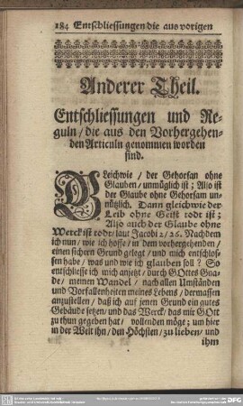 Anderer Theil. Entschliessungen und Reguln, die aus den Vorhergehenden Articuln genommen worden sind