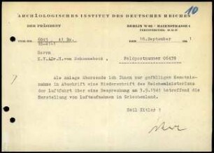 Anschreiben; Martin Schede an Hans von Schoenebeck