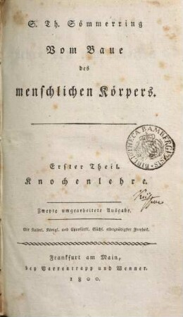 S. Th. Sömmerring Lehre von den Knochen und Knorpeln