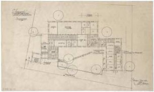 Gsaenger, Gustav; München - Fürstenried; Ev. Andreas Kirche, Pfarrhaus und Siedlung Fürstenried 2 - Vorprojekt Sockelgeschoss (Grundriss)