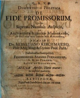Dissertatio Politica De Fide Promissorum